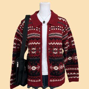 vintage 90s striped cozy nordic cottagecore chunky zip up knit sweater